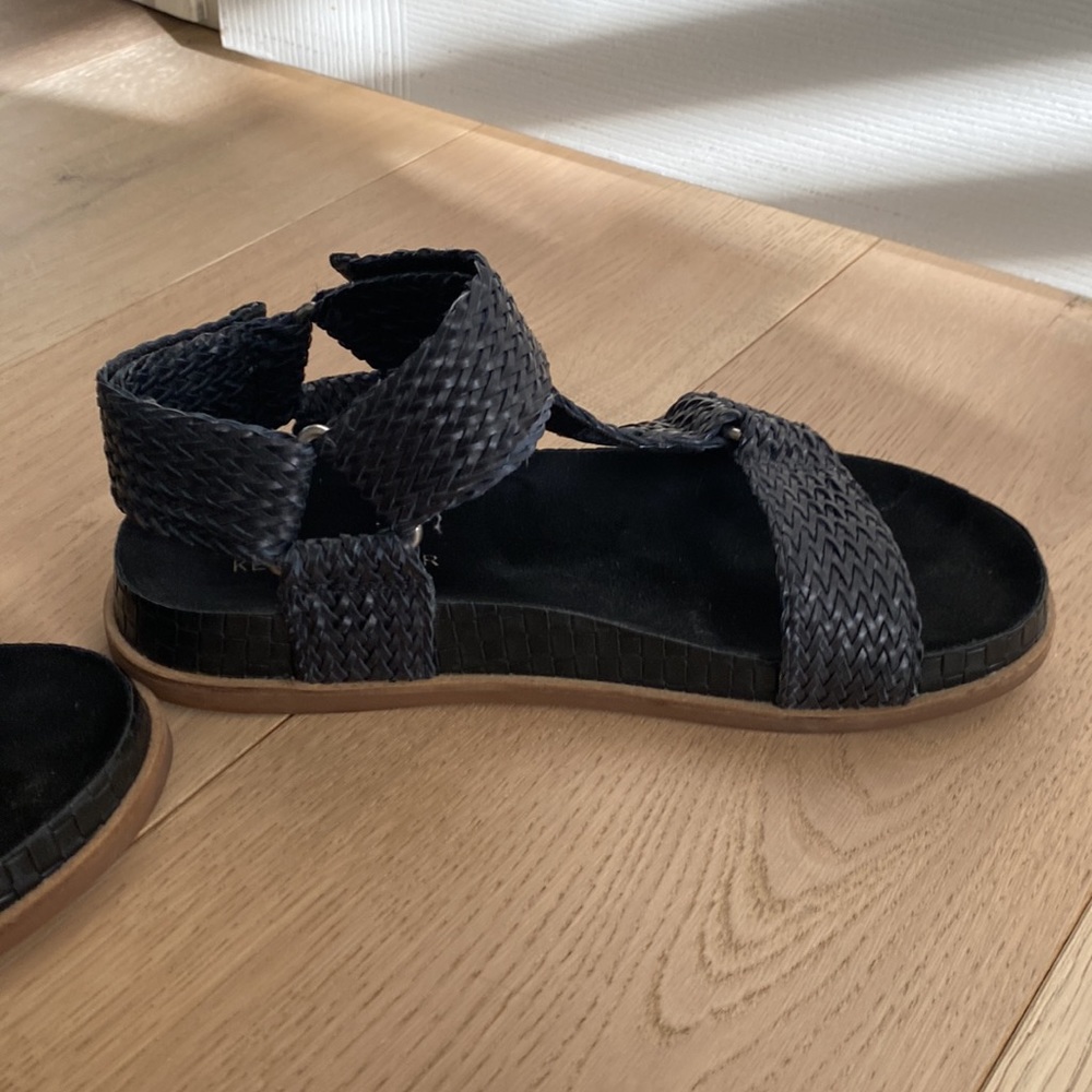 Kelsi Dagger Black Braided Leather Ankle Strap Sandals - Picture 6 of 14
